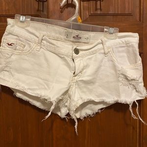 White Denim Low Rise Mini Hollister Shorts